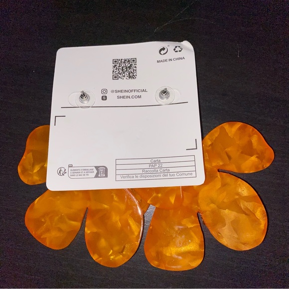 Orange Flower Oversized Earrings - Picture 3 of 5